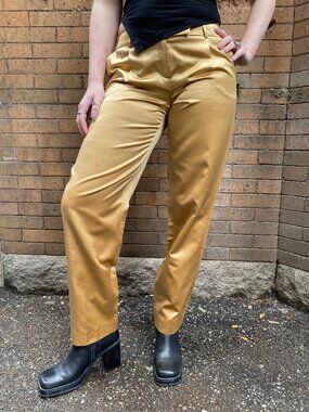 Vintage Gold Satin ESCADA Pleated Pants w/Pockets- Waist 31 Length 30 Inches